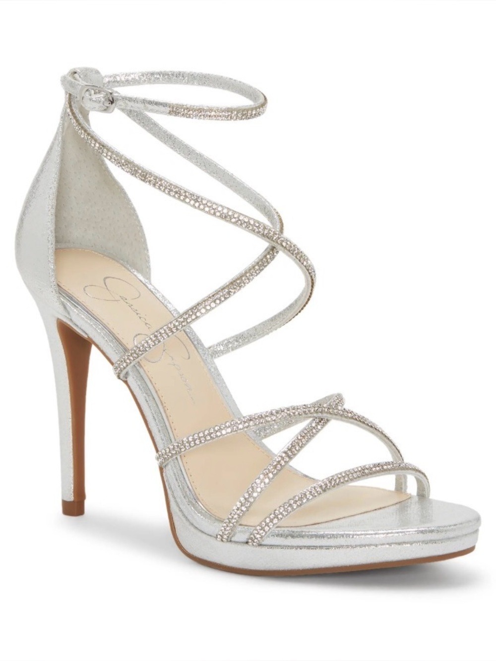 AAJ by Amina Iyna Strappy High Heel Rhinestone Sliver Stiletto Sandal size 11